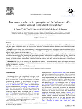 Face Versus Non-Face Object Perception and the 'Other-Race' Effect