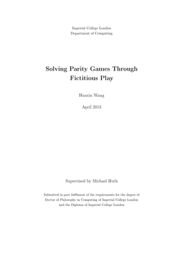 Solving Parity Games Through Fictitious Play