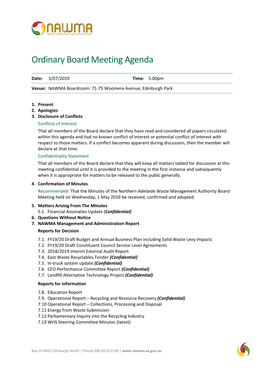 Ordinary Board Meeting Agenda 3 July 2019