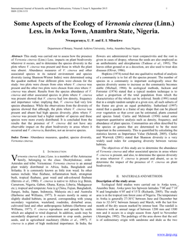 Some Aspects of the Ecology of Vernonia Cinerea (Linn.) Less