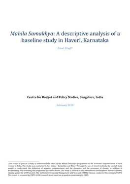 A Descriptive Analysis of Baseline Study in Haveri, Karnataka