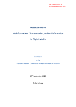 Observations on Misinformation, Disinformation, and Malinformation