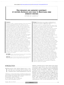 Field Prevalence and Laboratory Susceptibility of Southern Australian Land Snails to Brachylaima Cribbi Sporocyst Infection
