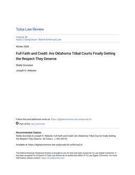 Full Faith and Credit: Are Oklahoma Tribal Courts Finally Getting the Respect They Deserve