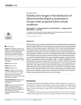 Stability and Changes in the Distribution of Pipiza Hoverflies (Diptera, Syrphidae) in Europe Under Projected Future Climate Conditions