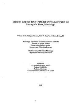 (Percidae: Percina Aurora) in the Pascagoula River, Mississippi