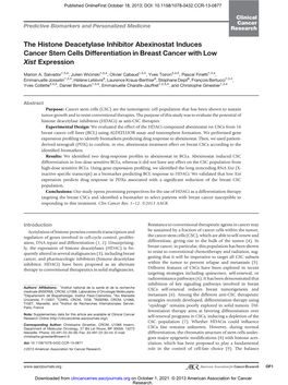 The Histone Deacetylase Inhibitor Abexinostat Induces Cancer Stem Cells Differentiation in Breast Cancer with Low Xist Expression