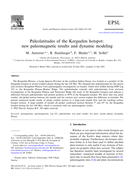 Paleolatitudes of the Kerguelen Hotspot: New Paleomagnetic Results and Dynamic Modeling