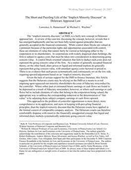 The Short and Puzzling Life of the “Implicit Minority Discount” in Delaware Appraisal Law