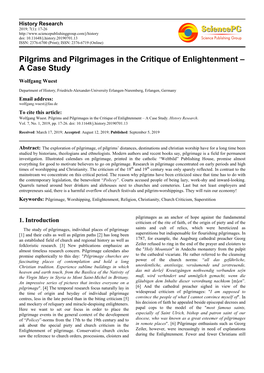 Pilgrims and Pilgrimages in the Critique of Enlightenment – a Case Study