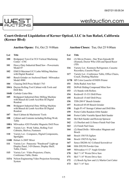 Court-Ordered Liquidation of Kerner Optical, LLC in San Rafael, California (Kerner Blvd)