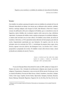 Registros Como Resistência: Os Trabalhos De Estudantes Do Intercultural De Rondônia