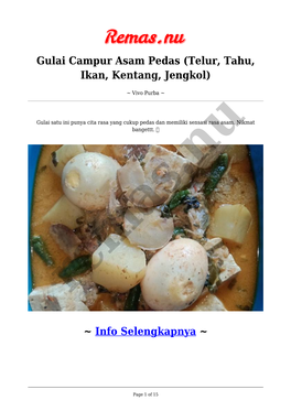 Gulai Campur Asam Pedas (Telur, Tahu, Ikan, Kentang, Jengkol)