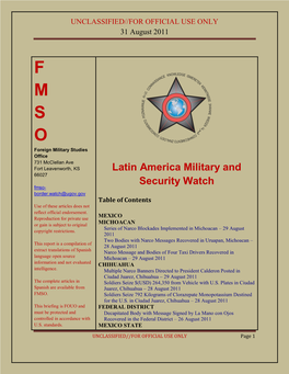 Fmso- Border.Watch@Ugov.Gov Table of Contents Use of These Articles Does Not Reflect Official Endorsement