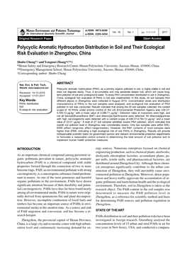 Polycyclic Aromatic Hydrocarbon Distribution in Soil and Their Ecological Risk Evaluation in Zhengzhou, China