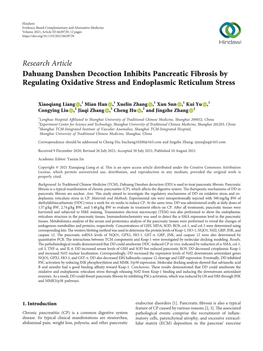 Dahuang Danshen Decoction Inhibits Pancreatic Fibrosis by Regulating Oxidative Stress and Endoplasmic Reticulum Stress