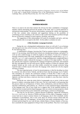 Translation of Languages: Fourteen Essays, Ed