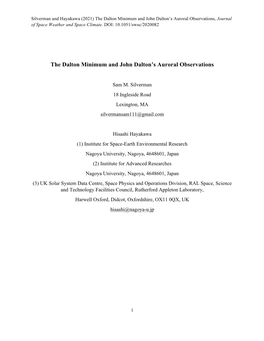 The Dalton Minimum and John Dalton's Auroral Observations