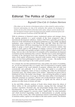 Editorial: the Politics of Capital