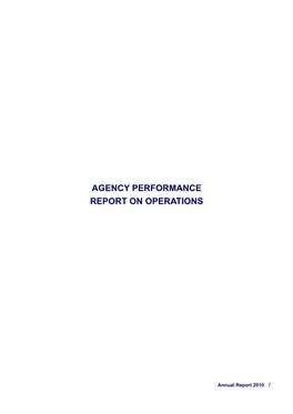 Agency Performance Report on Operations