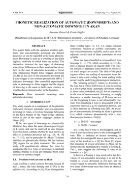 (Downdrift) and Non-Automatic Downstep in Akan