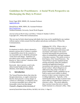 Guidelines for Practitioners: a Social Work Perspective on Discharging the Duty to Protect