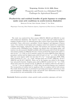 Productivity and Residual Benefits of Grain Legumes to Sorghum