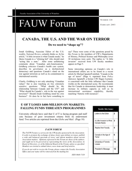 FAUW Forum FEBRUARY 2003