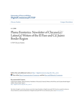 Pluma Fronteriza: Newsletter of Chicano(A)/ Latino(A) Writers of the El Paso and Cd