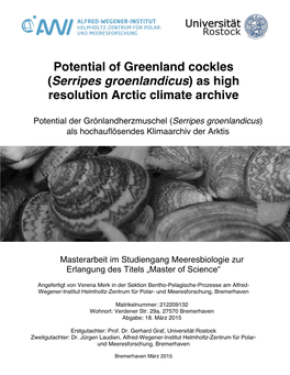 Serripes Groenlandicus) As High Resolution Arctic Climate Archive