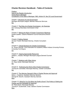 Charter Revision Handbook - Table of Contents