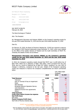 Management S Discussion and Analysis on the Company S Operating Results