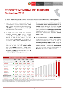 REPORTE MENSUAL DE TURISMO Diciembre 2019