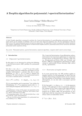 A Toeplitz Algorithm for Polynomial J-Spectral Factorization 1