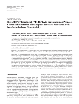 Micropet/CT Imaging of [18F]-FEPPA in the Nonhuman Primate: a Potential Biomarker of Pathogenic Processes Associated with Anesthetic-Induced Neurotoxicity