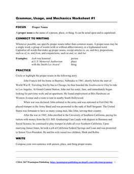 Grammar, Usage, and Mechanics Worksheet #1
