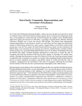 Post-Charlie: Community, Representation, and Terrorism’S Foreclosures