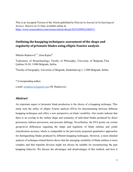 Outlining the Knapping Techniques: Assessment of the Shape and Regularity of Prismatic Blades Using Elliptic Fourier Analysis Ab