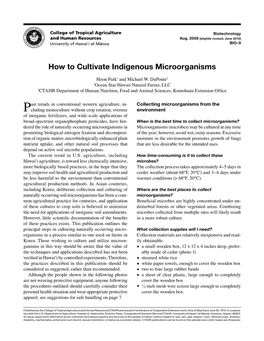 How to Cultivate Indigenous Microorganisms