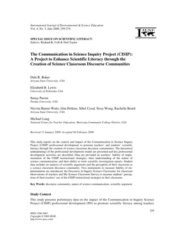 The Communication in Science Inquiry Project (CISIP): a Project to Enhance Scientific Literacy Through the Creation of Science Classroom Discourse Communities