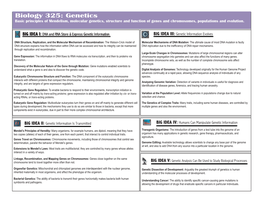 Biology 325: Genetics Basic Principles of Mendelism, Molecular Genetics, Structure and Function of Genes and Chromosomes, Populations and Evolution