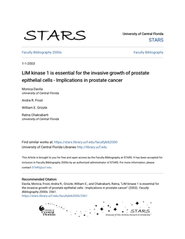 LIM Kinase 1 Is Essential for the Invasive Growth of Prostate Epithelial Cells - Implications in Prostate Cancer