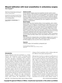 Wound Infiltration with Local Anaesthetics in Ambulatory Surgery