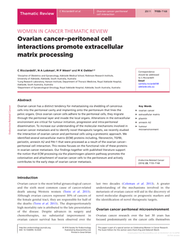 Ovarian Cancer–Peritoneal Cell Interactions Promote Extracellular