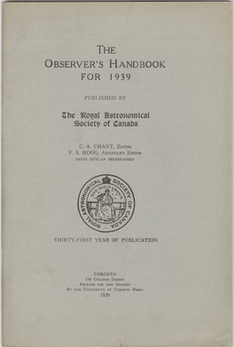 The Observer's Handbook for 1939