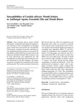 Susceptibilities of Candida Albicans Mouth Isolates to Antifungal Agents, Essentials Oils and Mouth Rinses