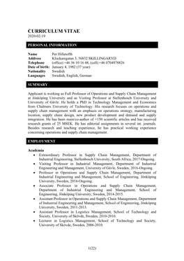 Curriculum Vitae 2020-02-19