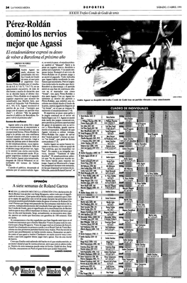 Pérez-Roldán Dominó Los Nervios Mejor Que Agassi El Estadounidense Expresó Su Deseo De Volver a Barcelona El Próximo Año