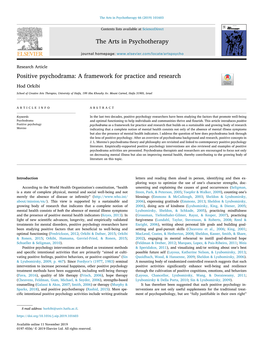 Positive Psychodrama a Framework for Practice and Research