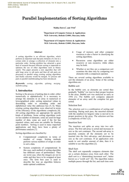 Parallel Implementation of Sorting Algorithms